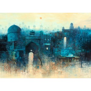 A. Q. Arif, Shadows of Dusk, 36 x 48 Inch, Oil on Canvas, Cityscape Painting, AC-AQ-237